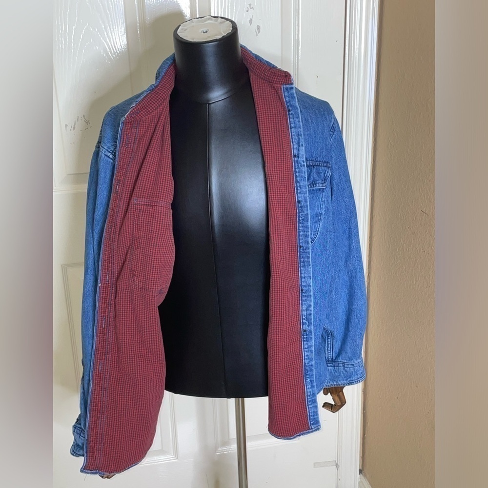 VTG L.L. BEAN Women’s Size X Large Denim Shacket Made in USA Flannel Lined Shirt - Picture 10 of 13